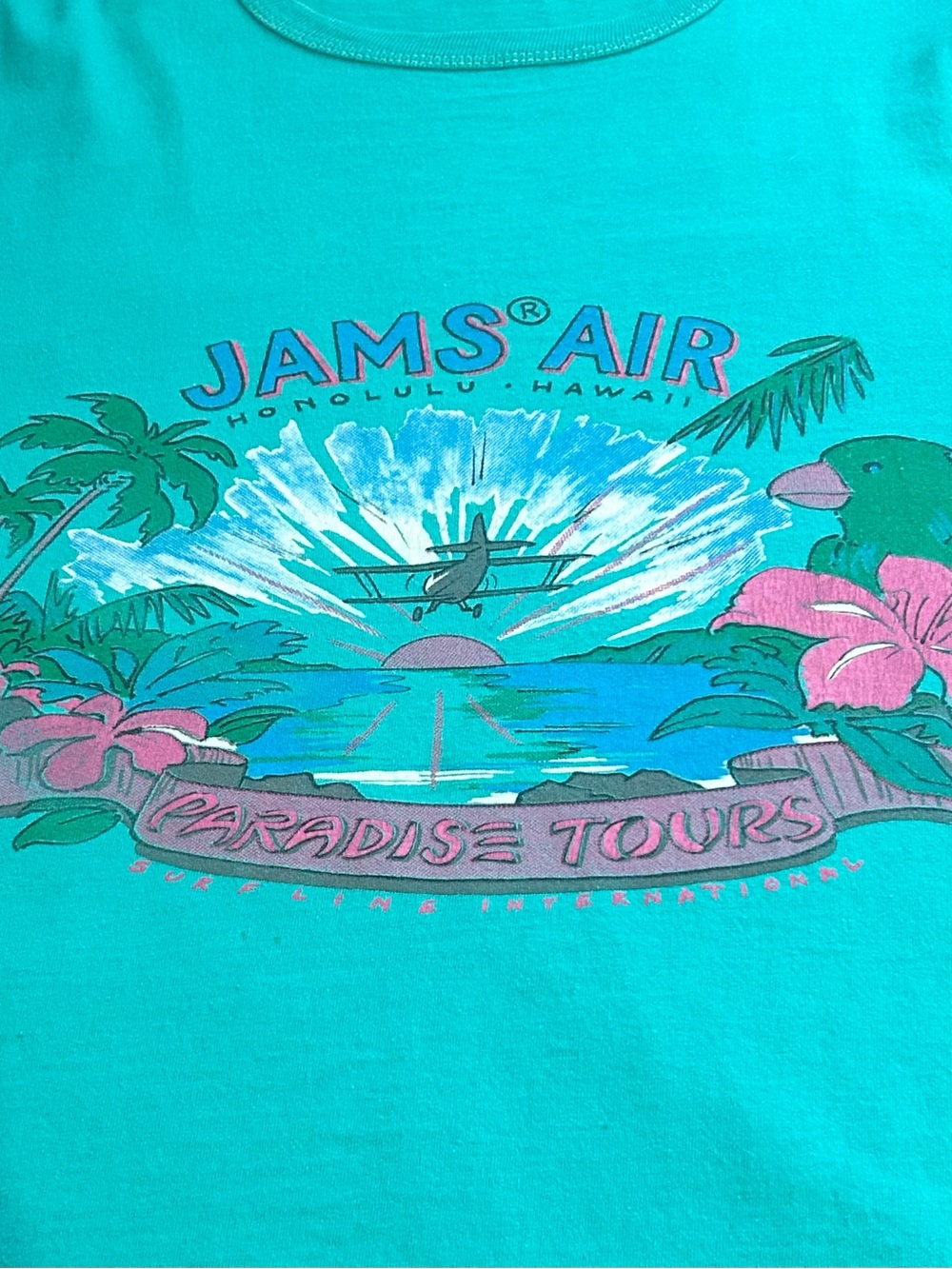 Vintage 80's Jams World Jams Air Paradise Tours S/S Teal Tee Shirt sz XL